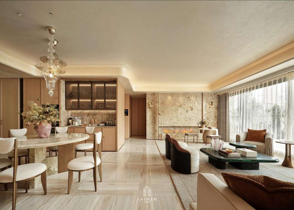 Không gian phòng bếp tai thiết kế penthouse phong cách Contemporary Organic Luxury
